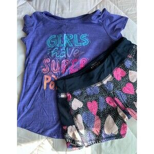 Layer 8 Girls 7-8 Purple Graphic T-Shirt & Heart Print Shorts Activewear Set